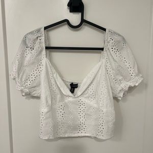 White eyelet top
